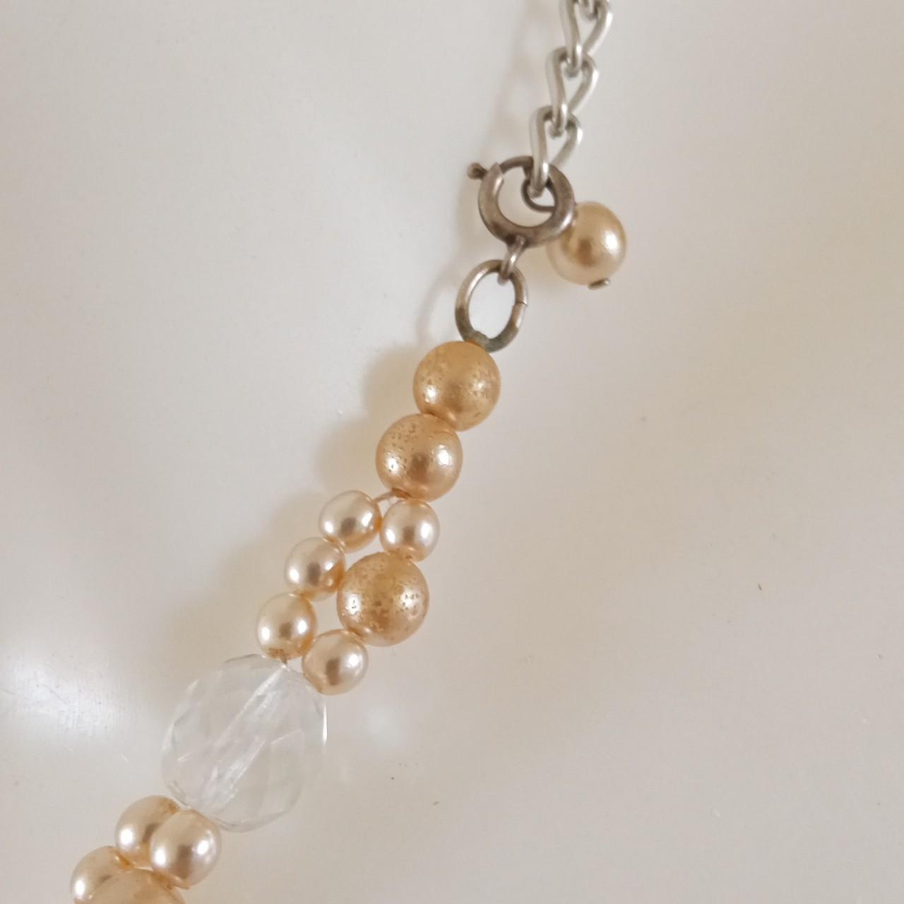 Vintage Faux pearl and Diamond cut glass bead... Depop