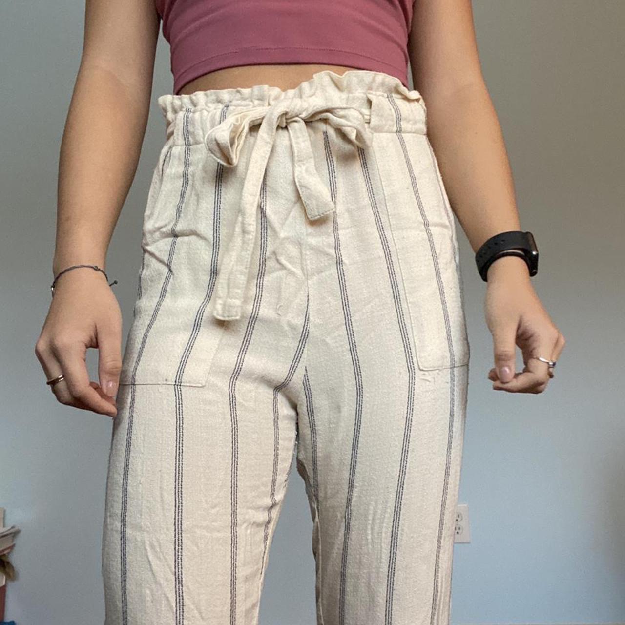 H&M Cream Striped Paper Bag Pants, Women’s US