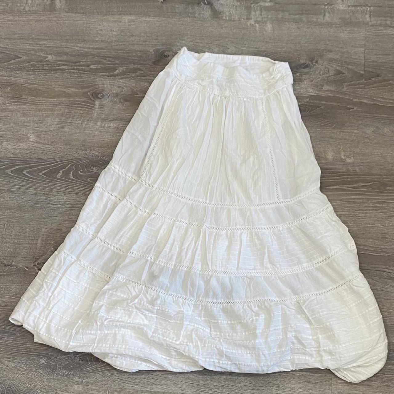 white fluffy maxi skirt with cute sewn details from... - Depop