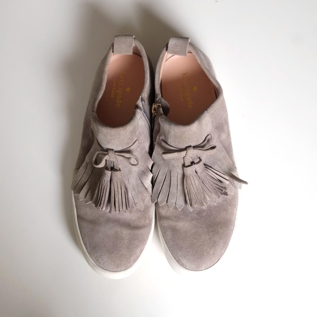 Kate Spade Gray Suede Lenna Tassel Sneakers. Fringed Depop