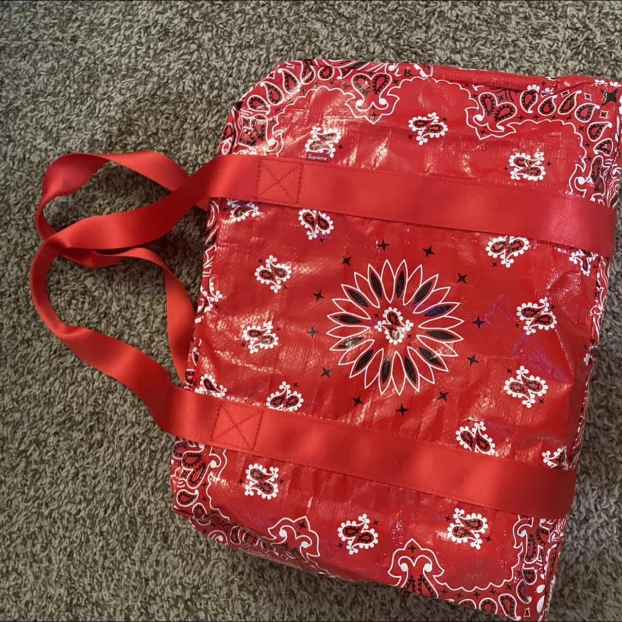 Supreme SS21 bandana tarp small duffle bag in Red.... Depop
