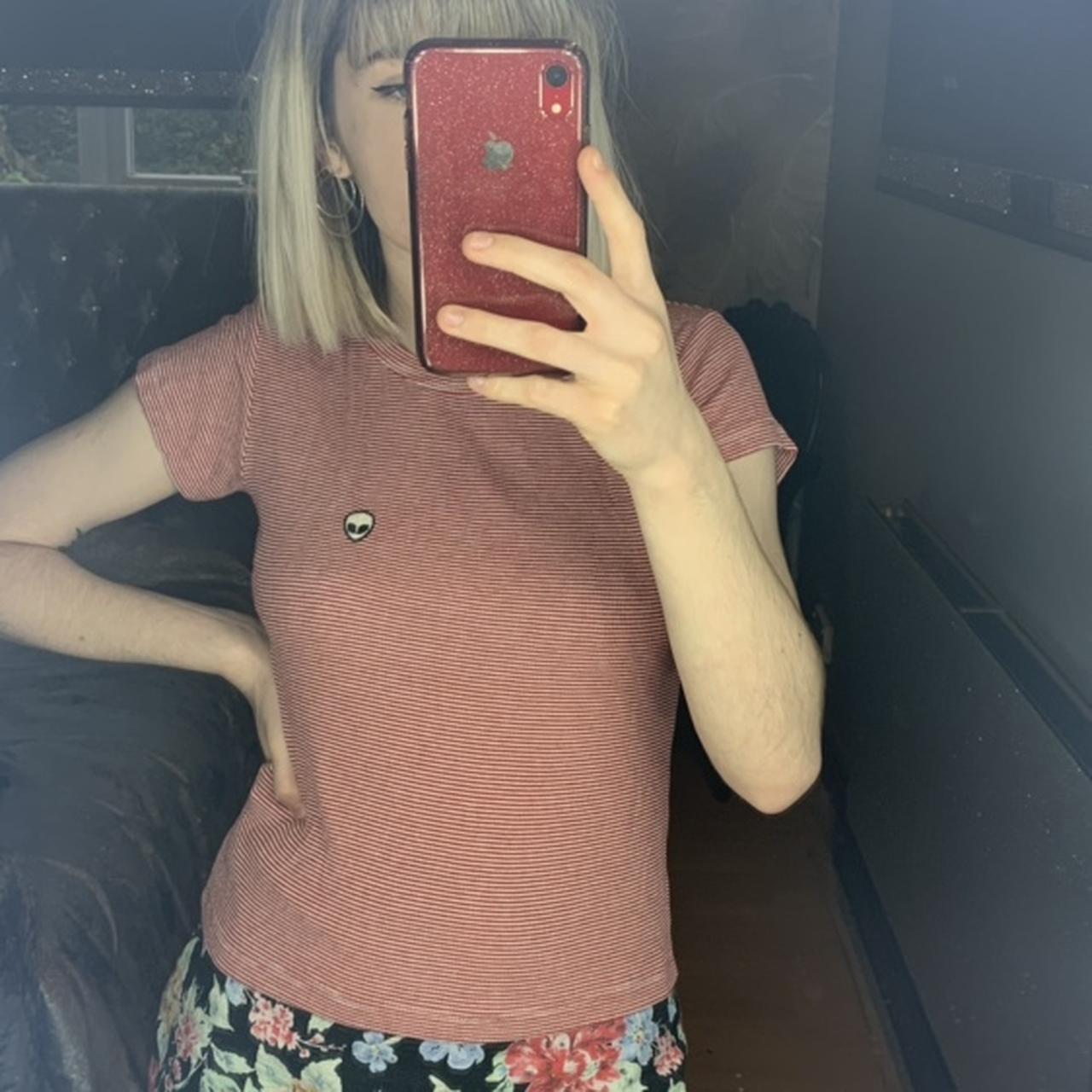 Brandy Melville red stripe alien logo top. Sizing... Depop