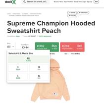 Supreme champion sale hooded sweatshirt peach