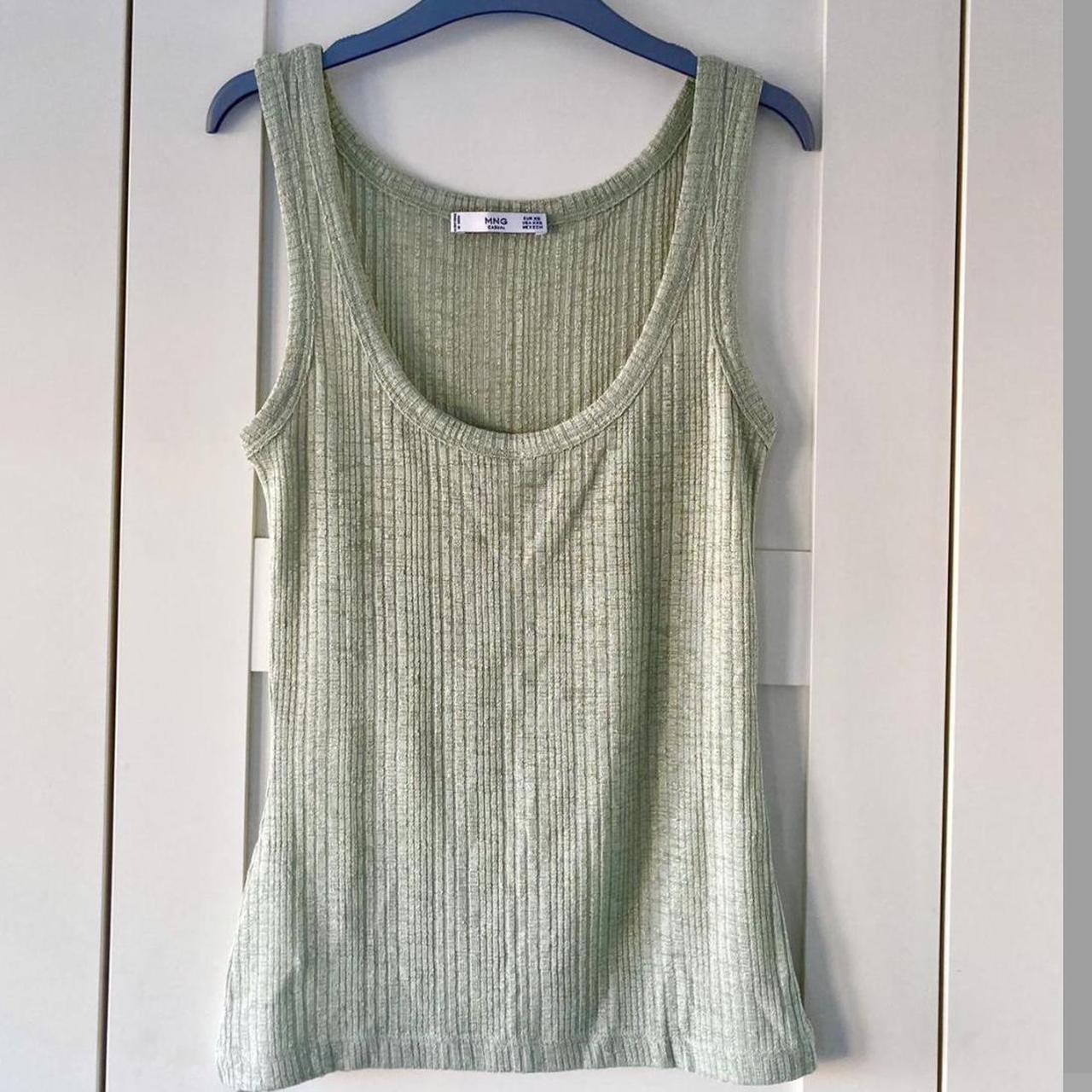Mango light sage/khaki green rib knit tank vest cami... Depop