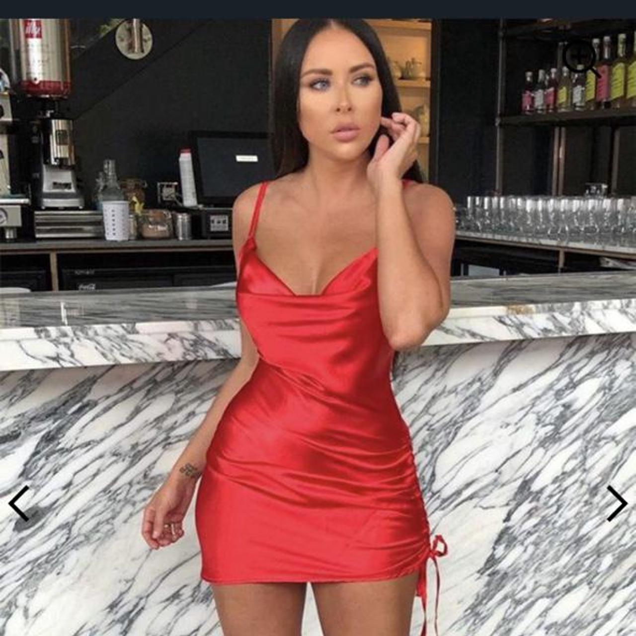 femme luxe red satin ruched side slip mini dress