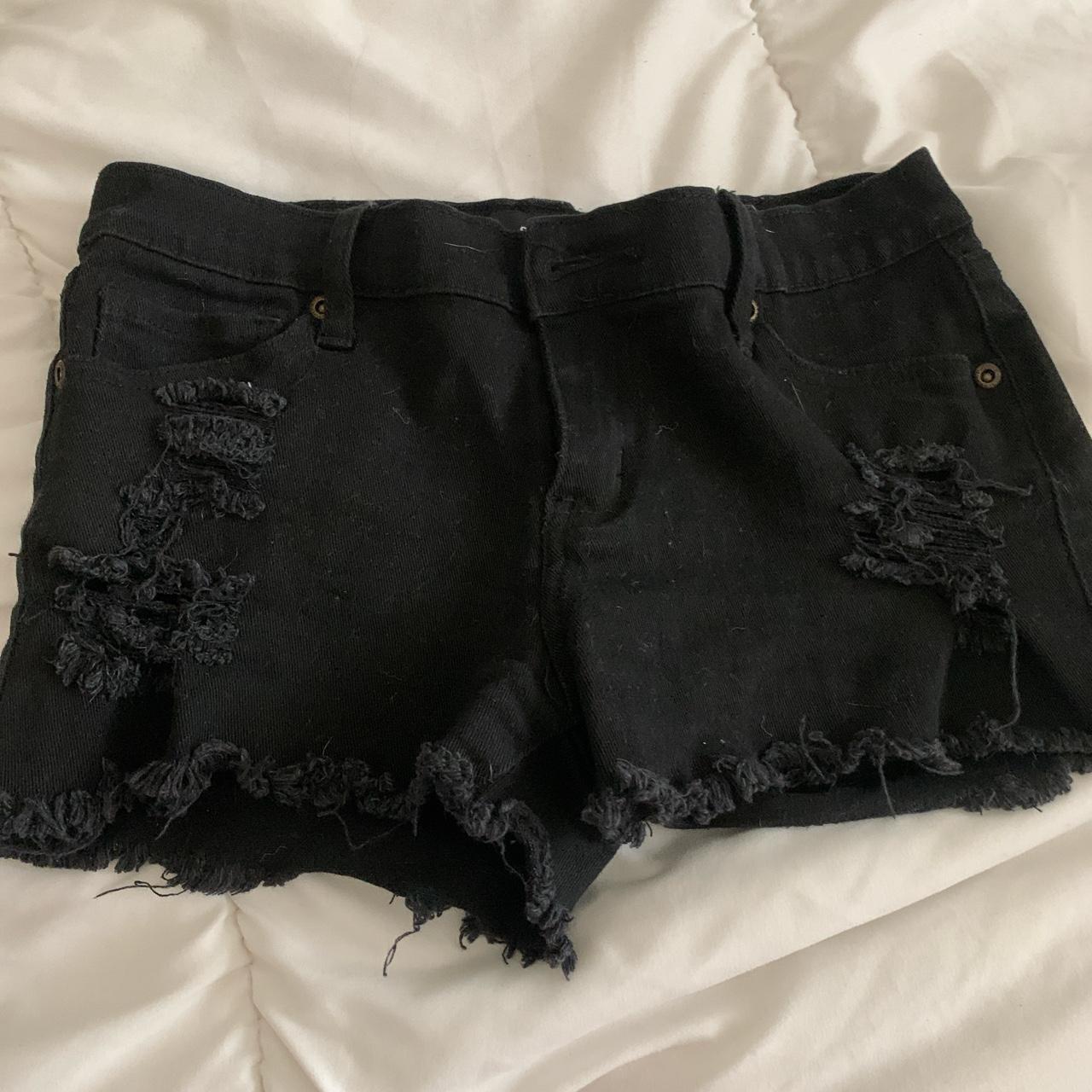 Black, distressed jean shorts - Depop