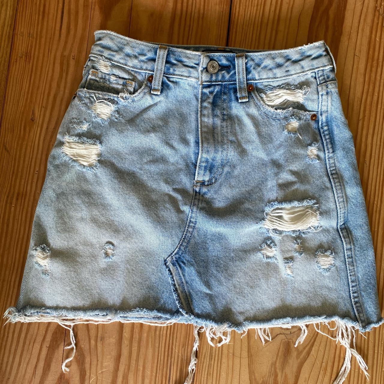 Abercrombie light wash denim mini skirt, great... - Depop