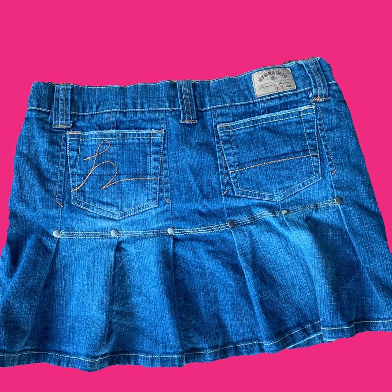 adorable y2k denim mini skirt with pleats in the... - Depop