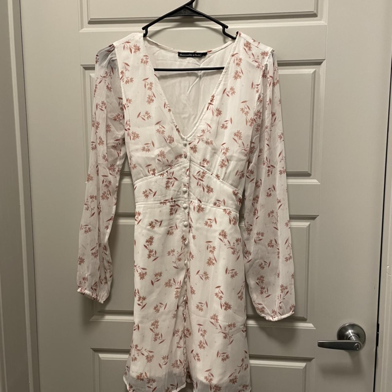 Abercrombie & Fitch Women's White and Pink Dress | Depop