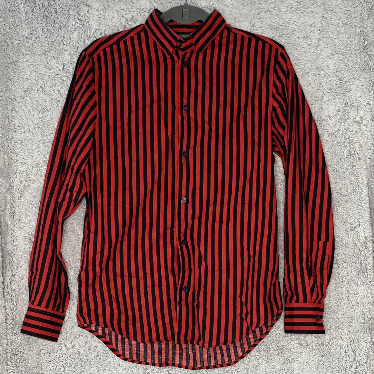 H&m Mens Long Sleeve Black And Red Stripe Shirt. - Depop