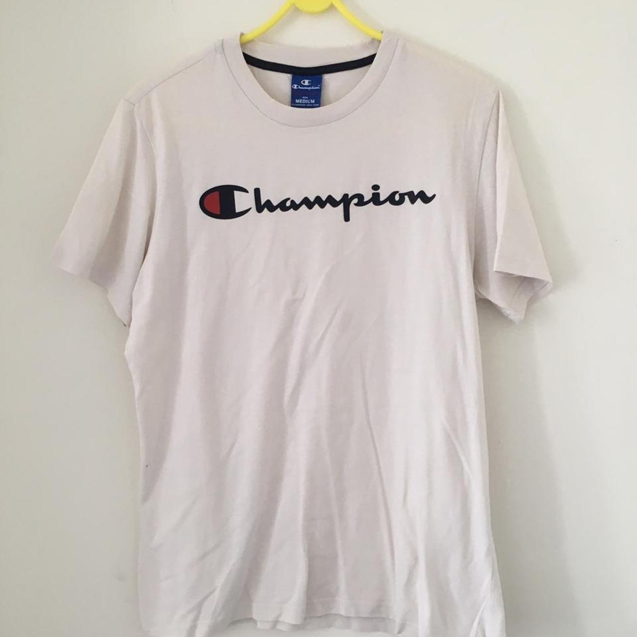 Champion logo tee White Medium Perfect condition - Depop