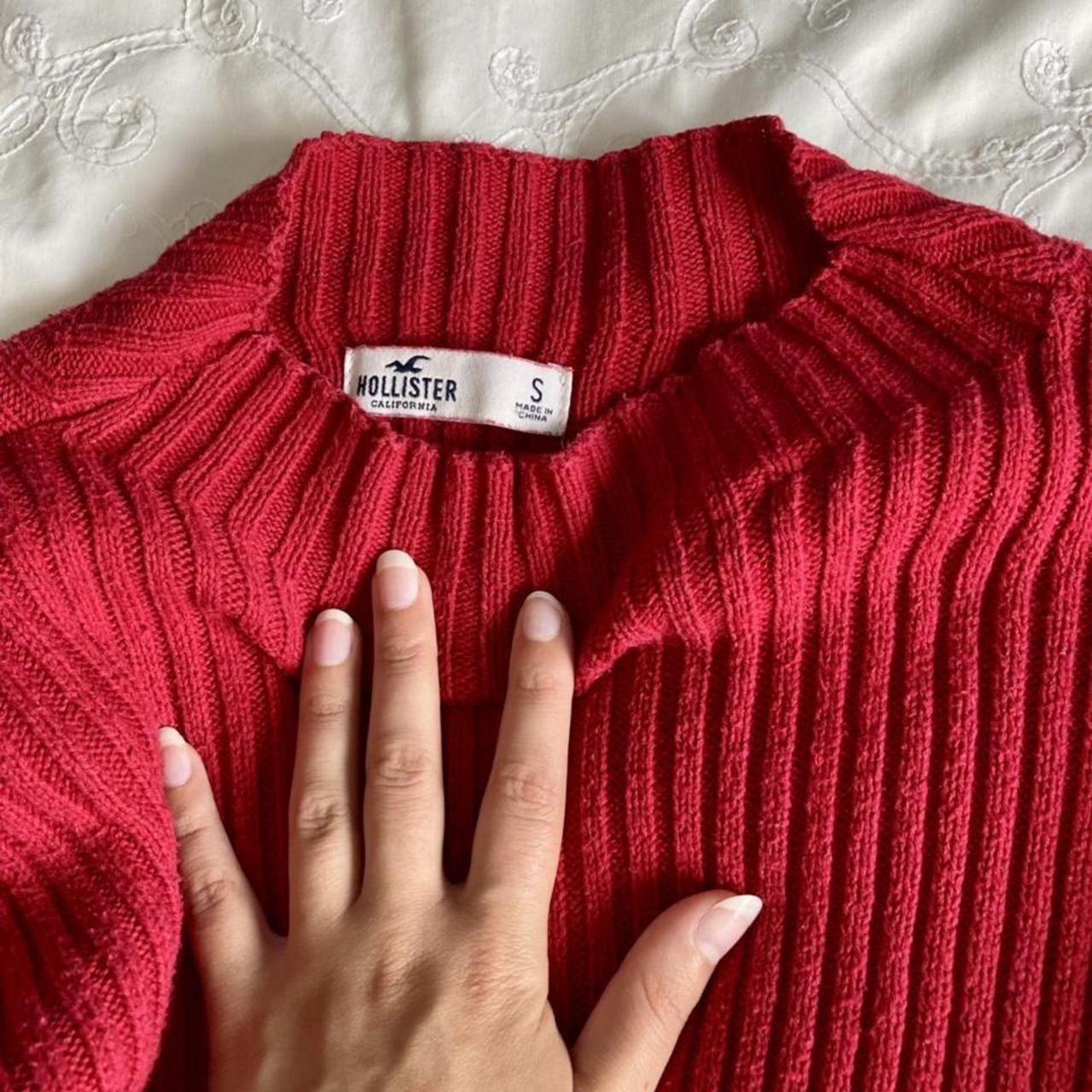 Hollister red ribbed loose jumper Size