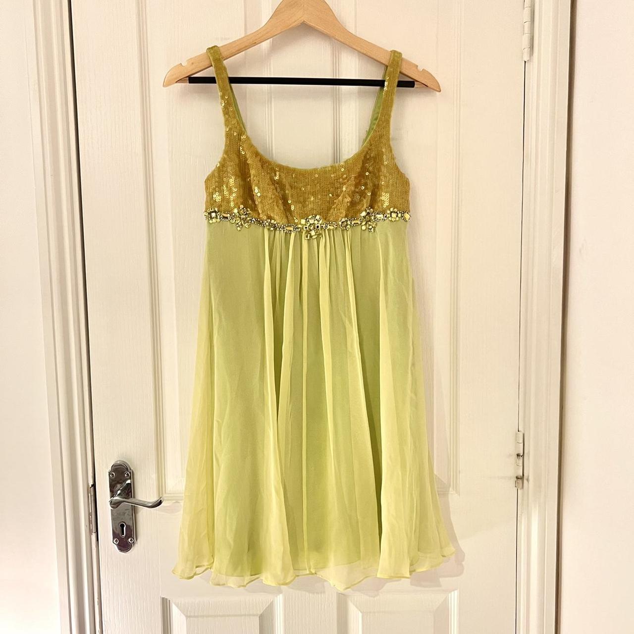 Lime Green Babydoll Y2K Mikael Aghal Silk Dress in... Depop
