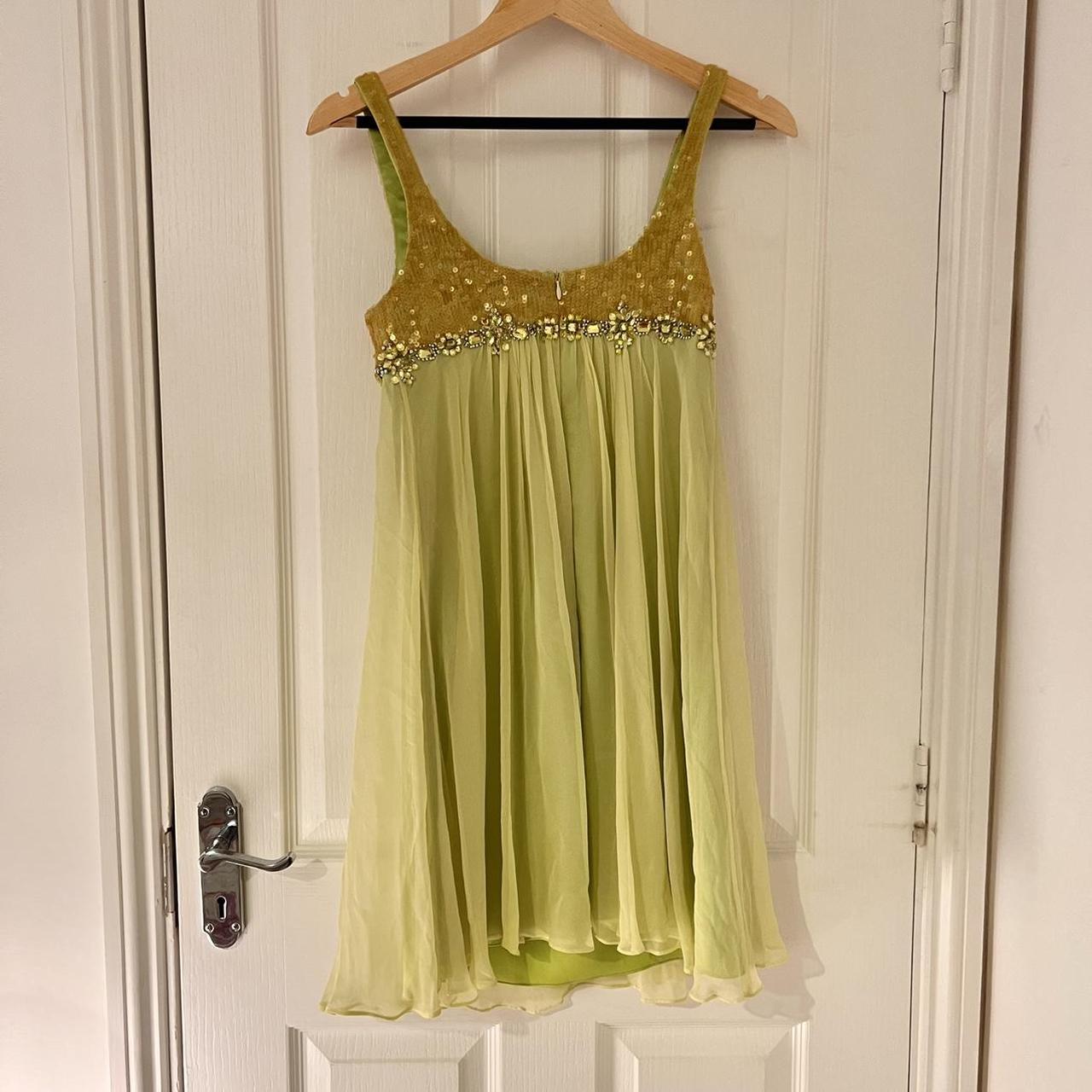 Lime Green Babydoll Y2K Mikael Aghal Silk Dress in... Depop