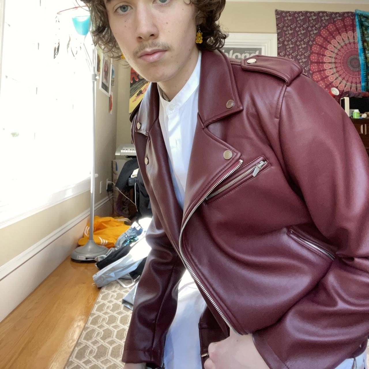 faux red/burgundy leather jacket