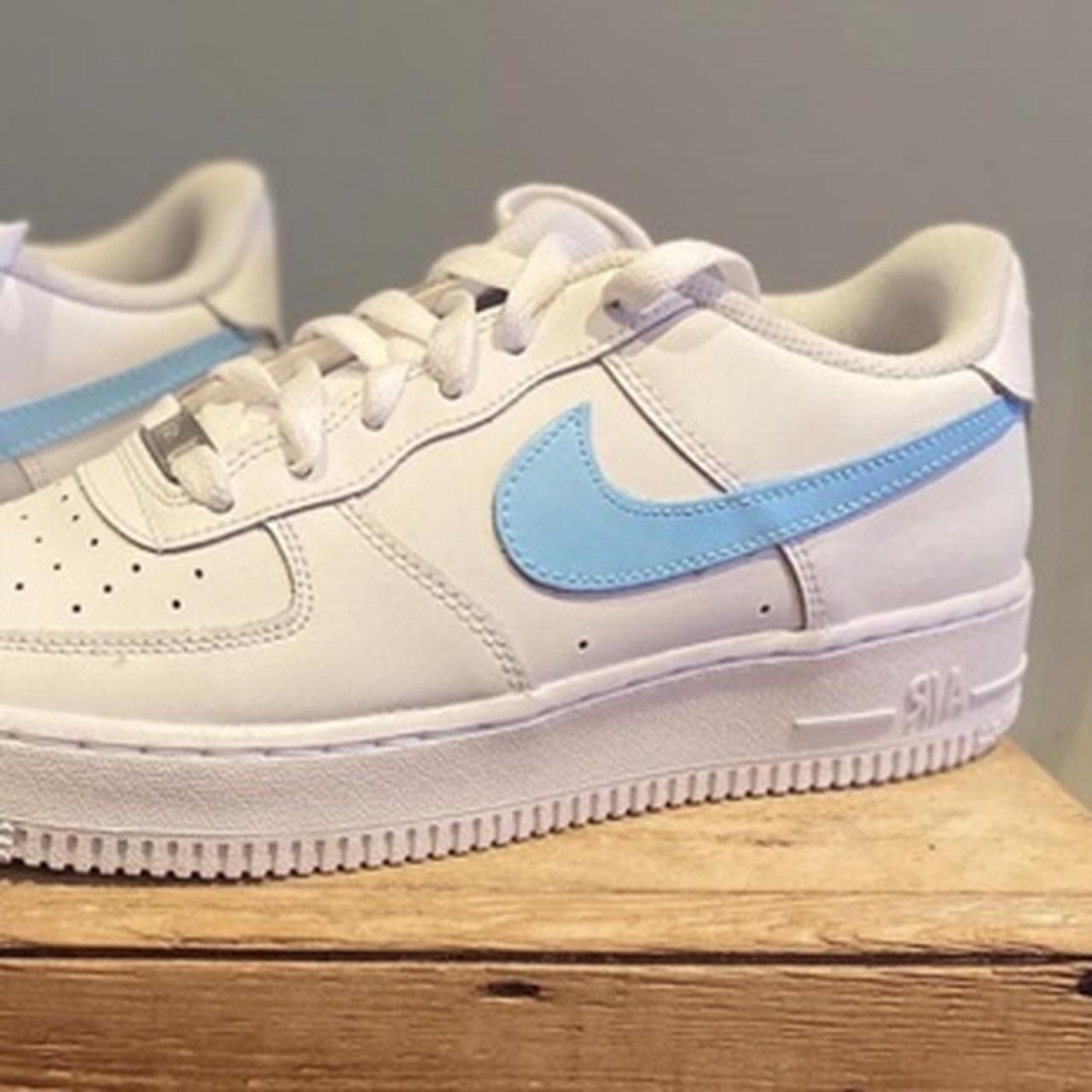 Custom Nike Air Force 1 Low Light Blue and Pink Swoosh . -  in