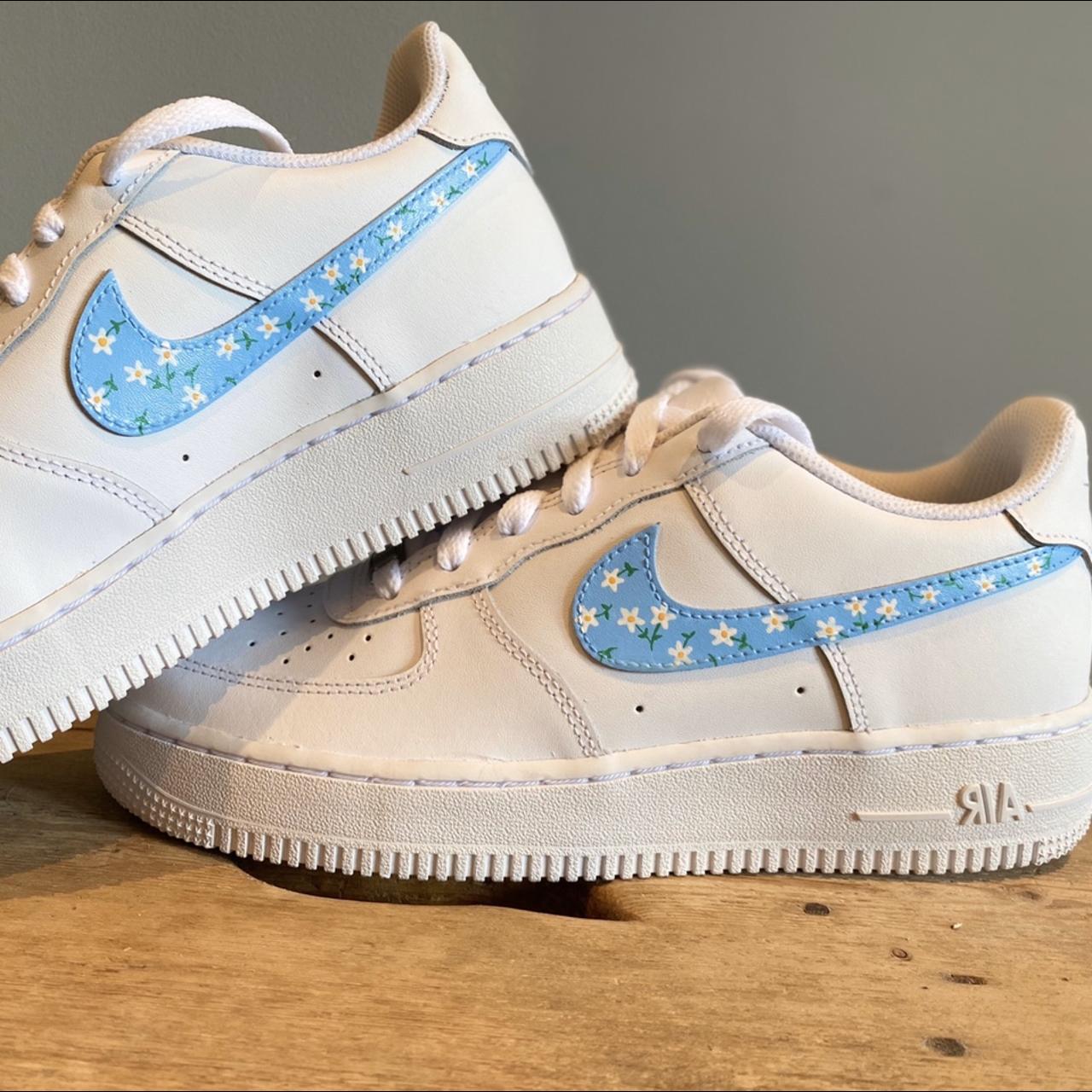 Custom Nike Air Force 1 pastel Blue Louis Vuitton LV - Depop