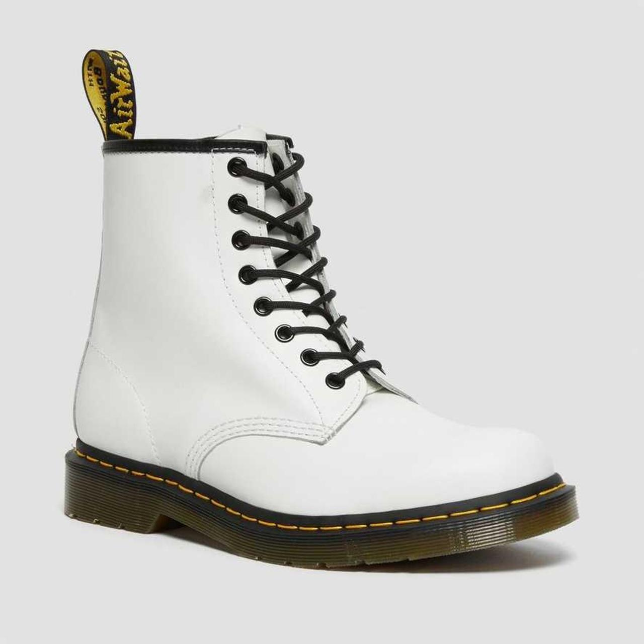 Dr. Martens Women's White and Black Boots | Depop