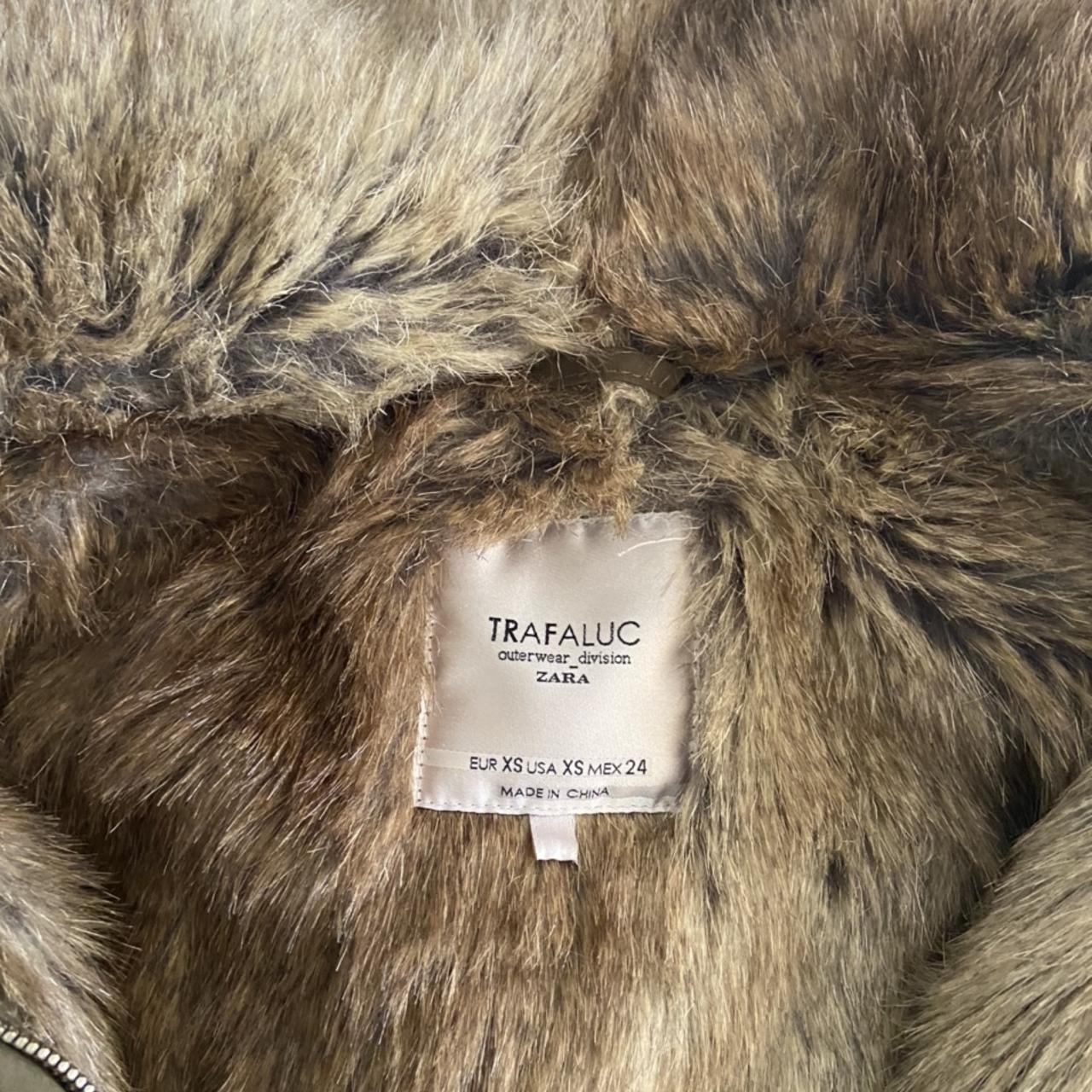 Unreal rare Zara jacket. Trf fur lined khaki parka... - Depop