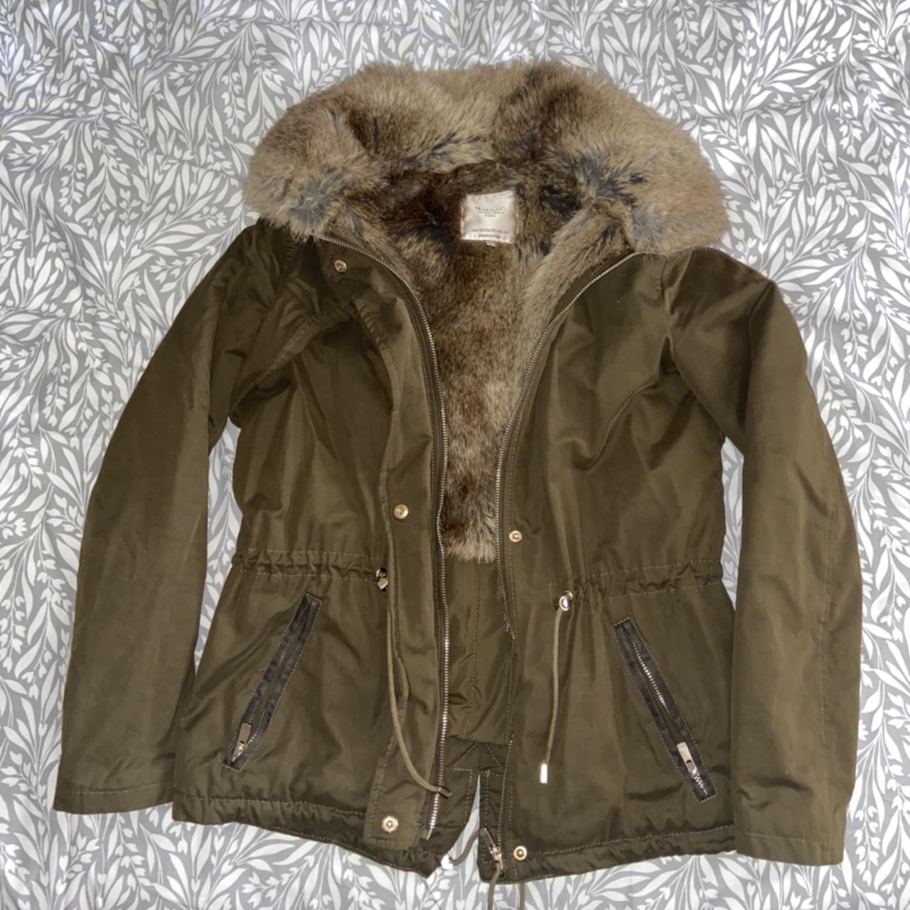 Unreal rare Zara jacket. Trf fur lined khaki parka... - Depop