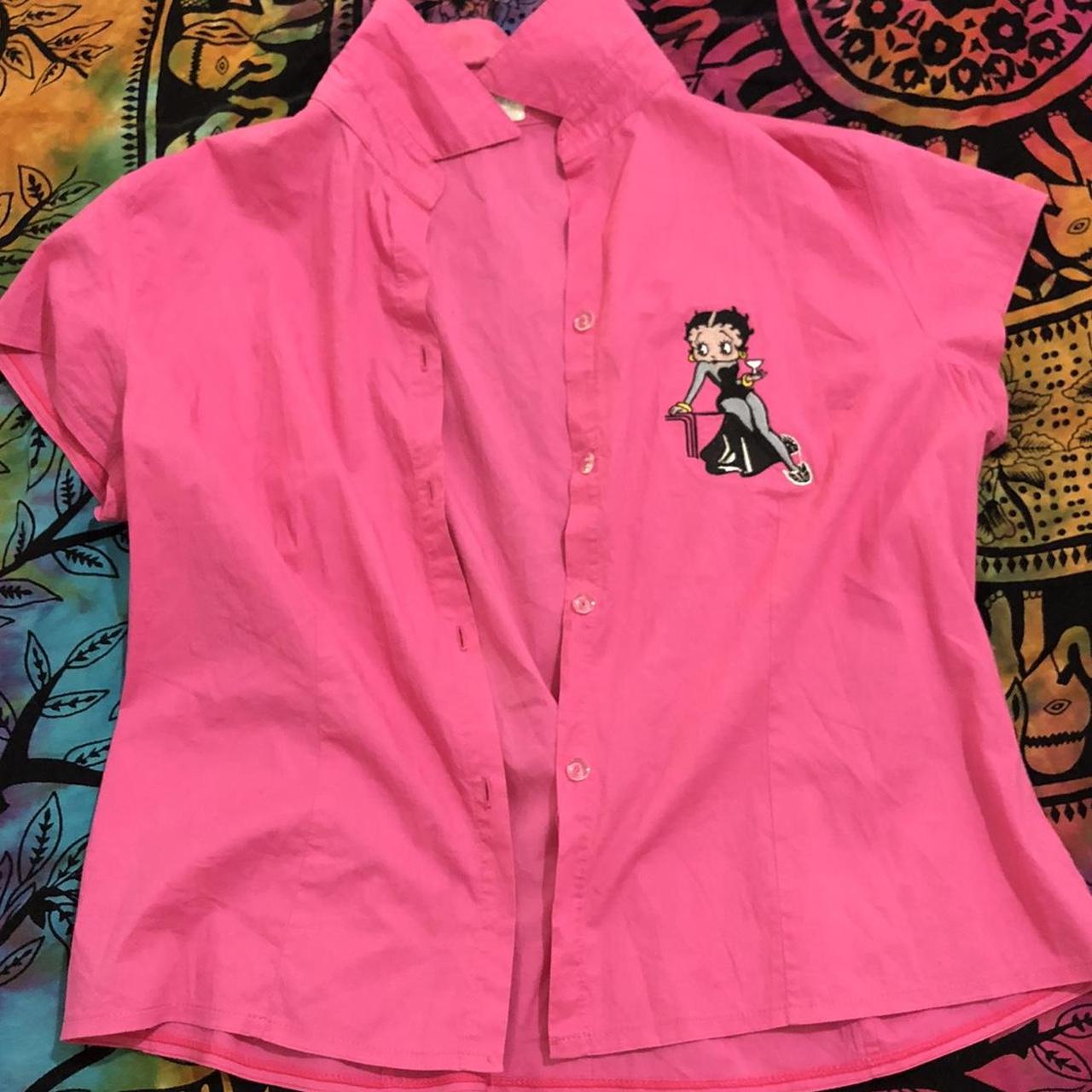 -vintage pink betty boop button up tee, perfect for... - Depop