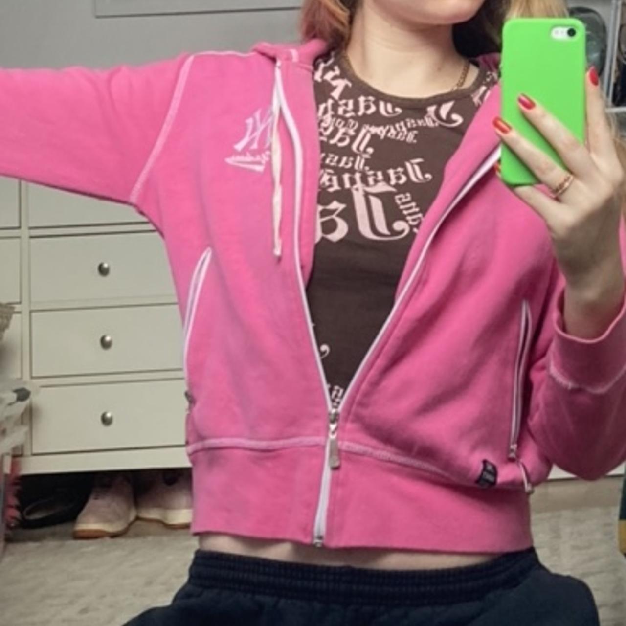 Pink New York yankees hoodie w white stitching... Depop