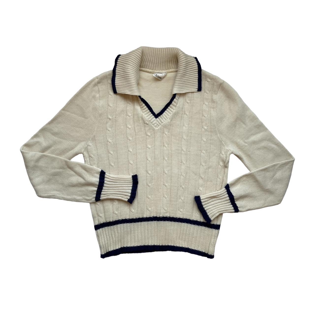 vintage cable knit sweater with collar🤍 size label... Depop