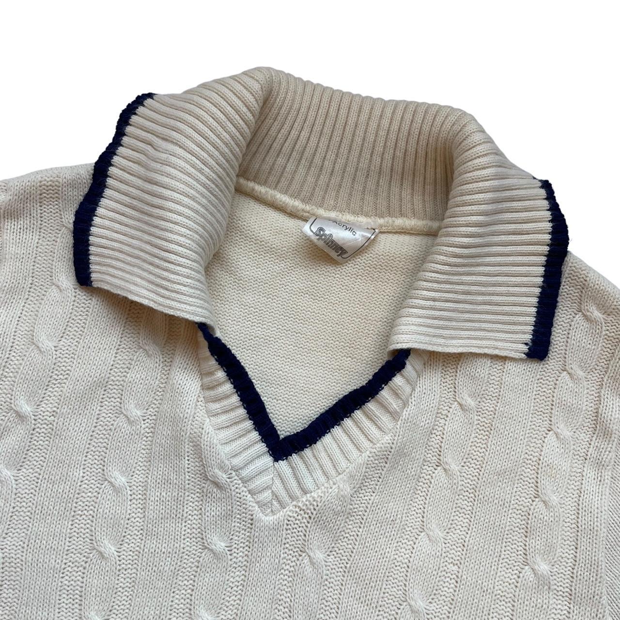 vintage cable knit sweater with collar🤍 size label... Depop