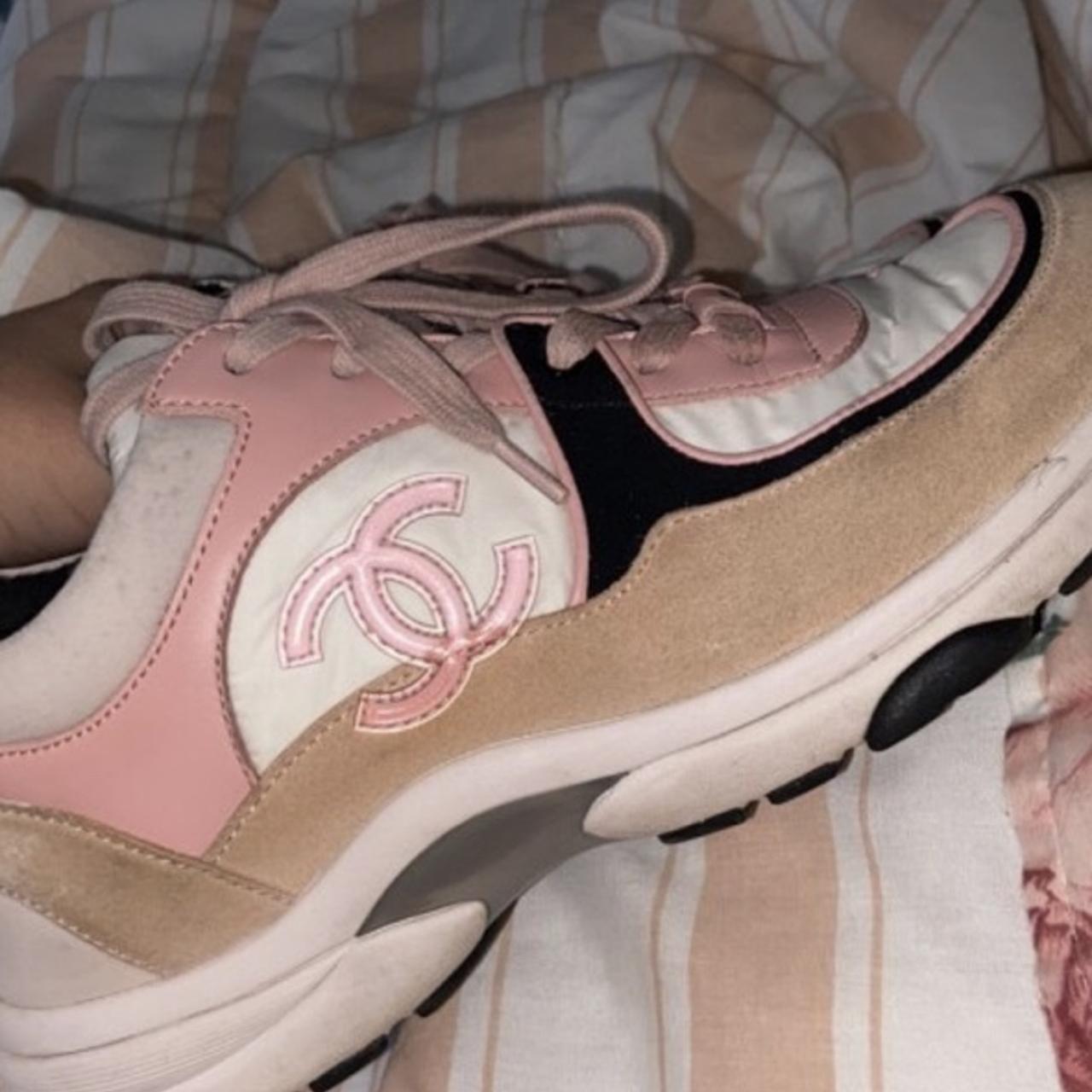 Pink Chanel trainers . Size 6.5. They are deff used - Depop
