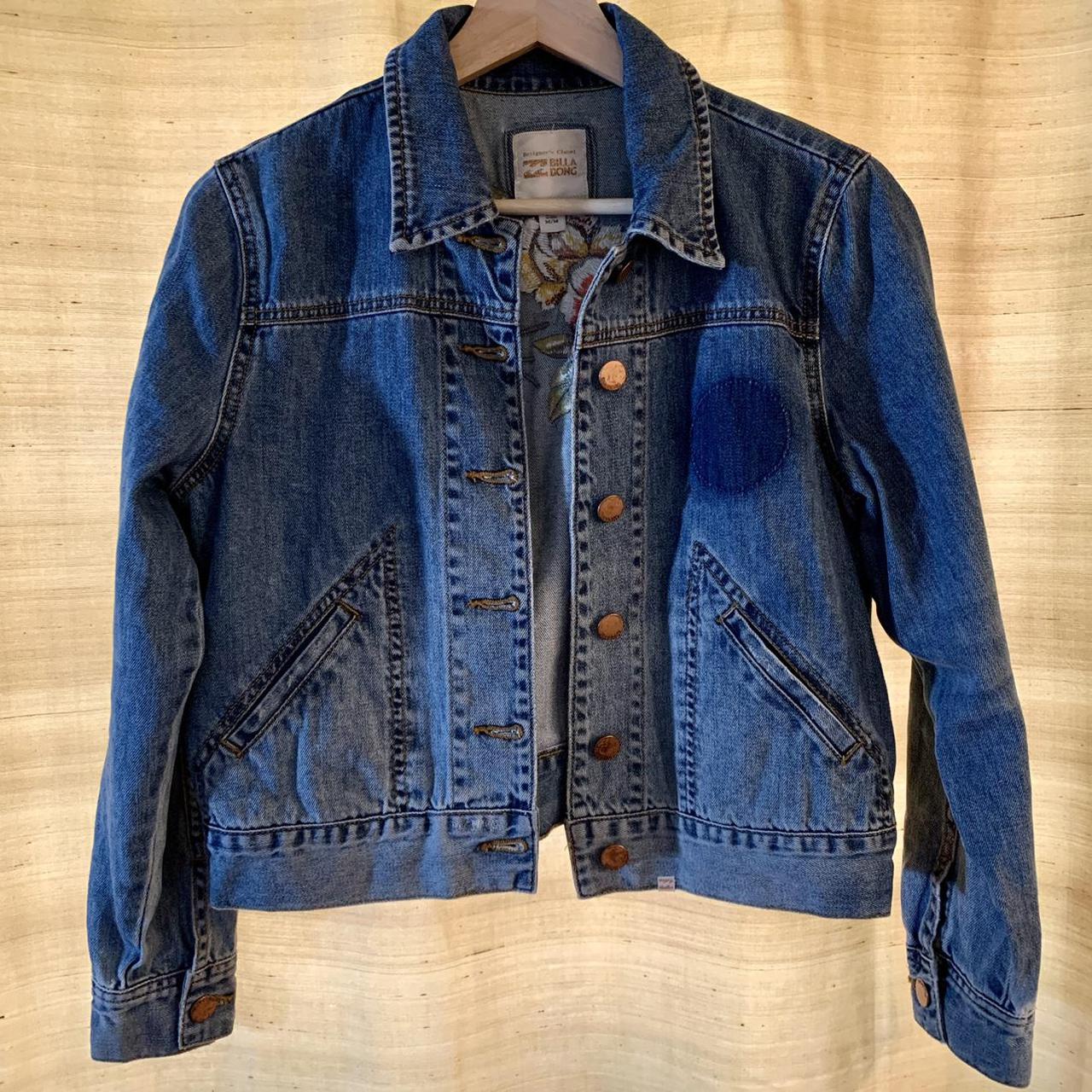 Super cute denim jacket with a floral embroidery on... - Depop