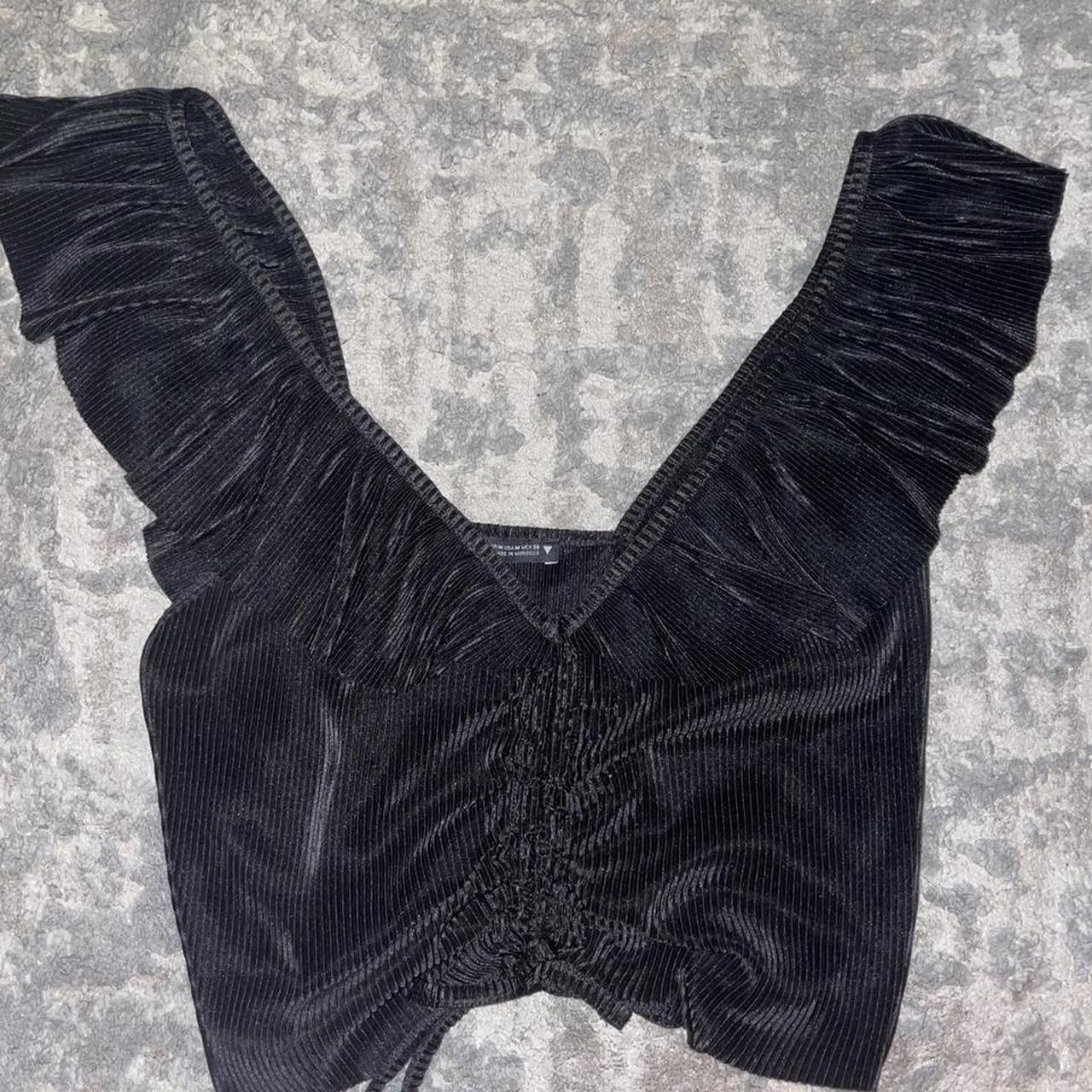 Zara black crop top with duffle detail and a tie... Depop