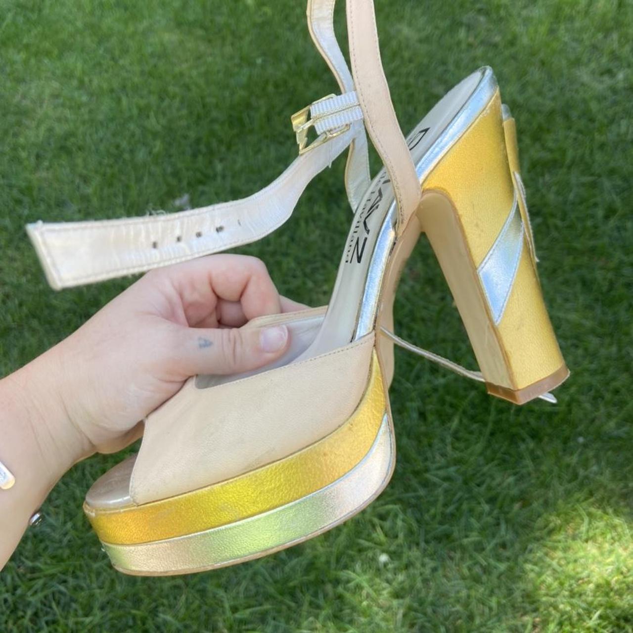Tarry De Havilland Yellow and Silver Heels Original... Depop