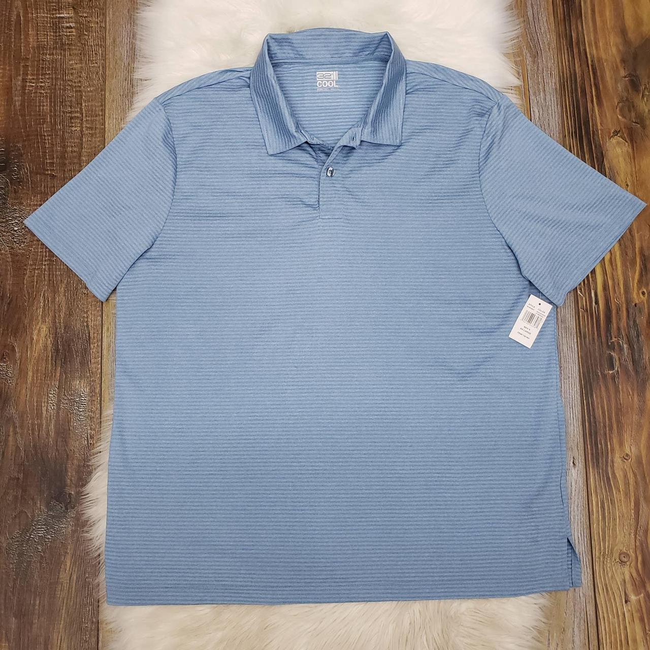 32 DEGREES Cool Polo Shirt Blue Striped Moisture... - Depop