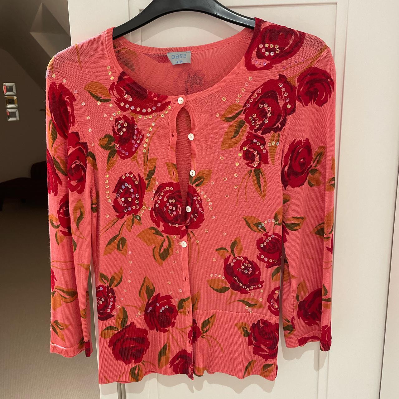 Oasis Women's Red and Pink Cardigan Depop