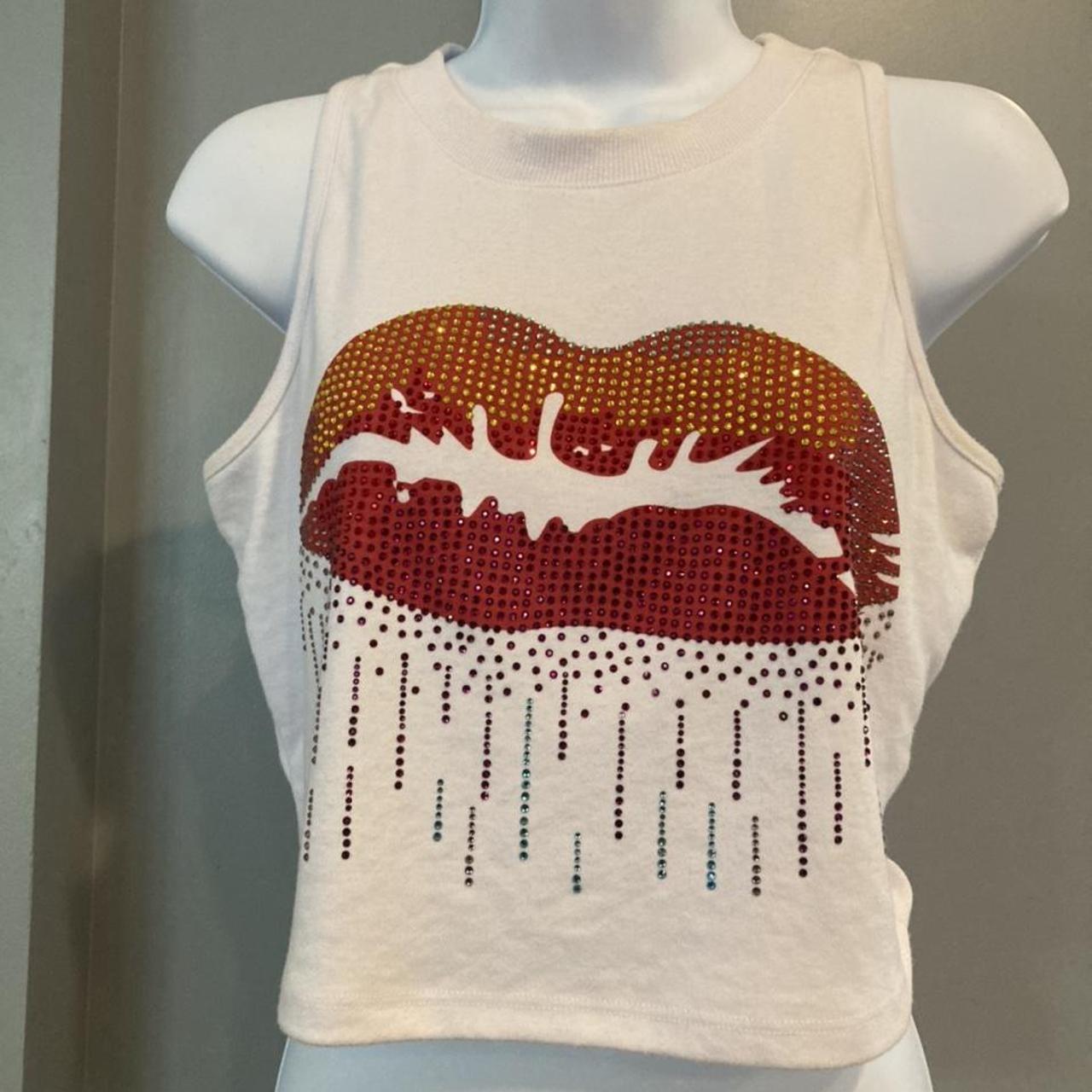 Women's White and Red Croptop Depop