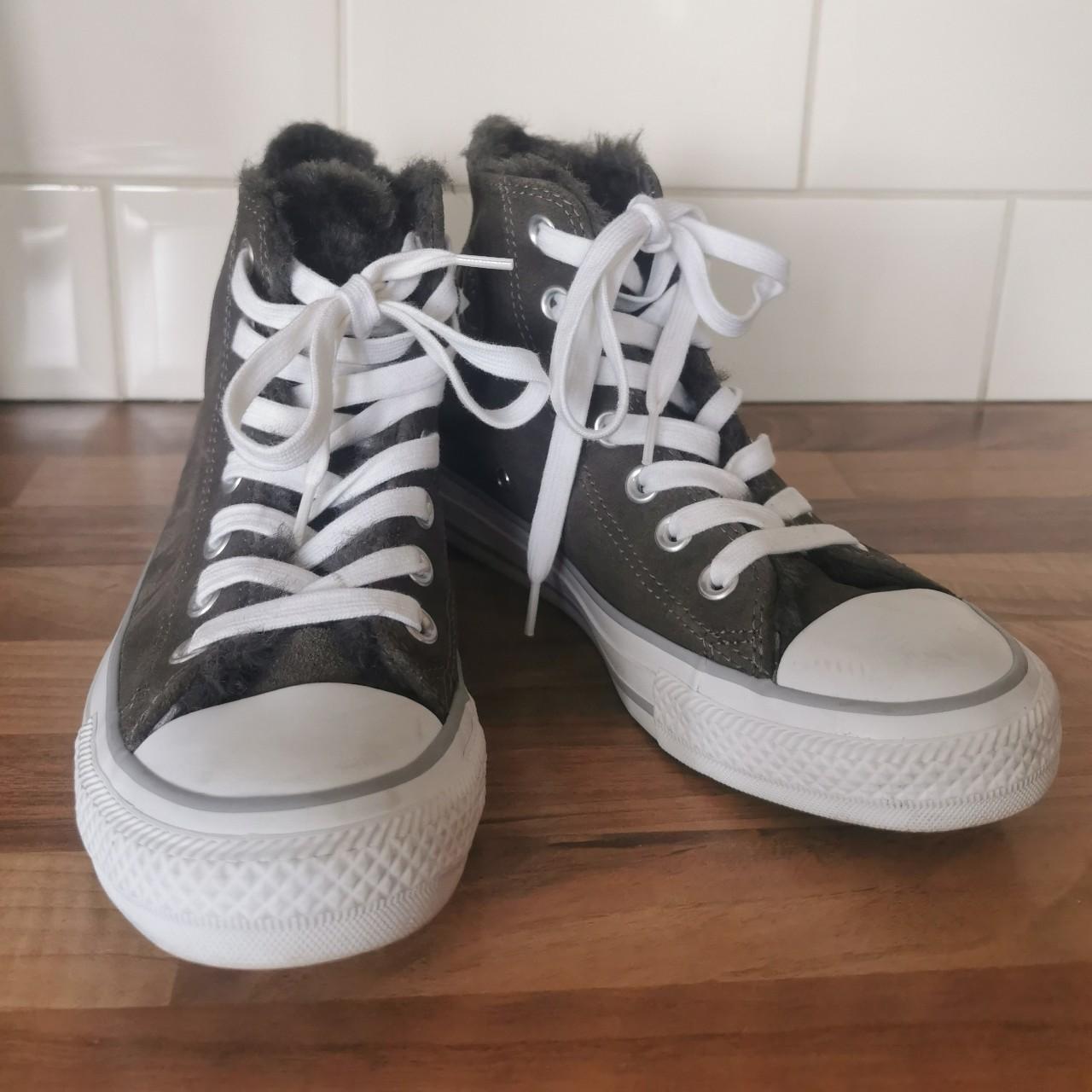 grey fluffy converse