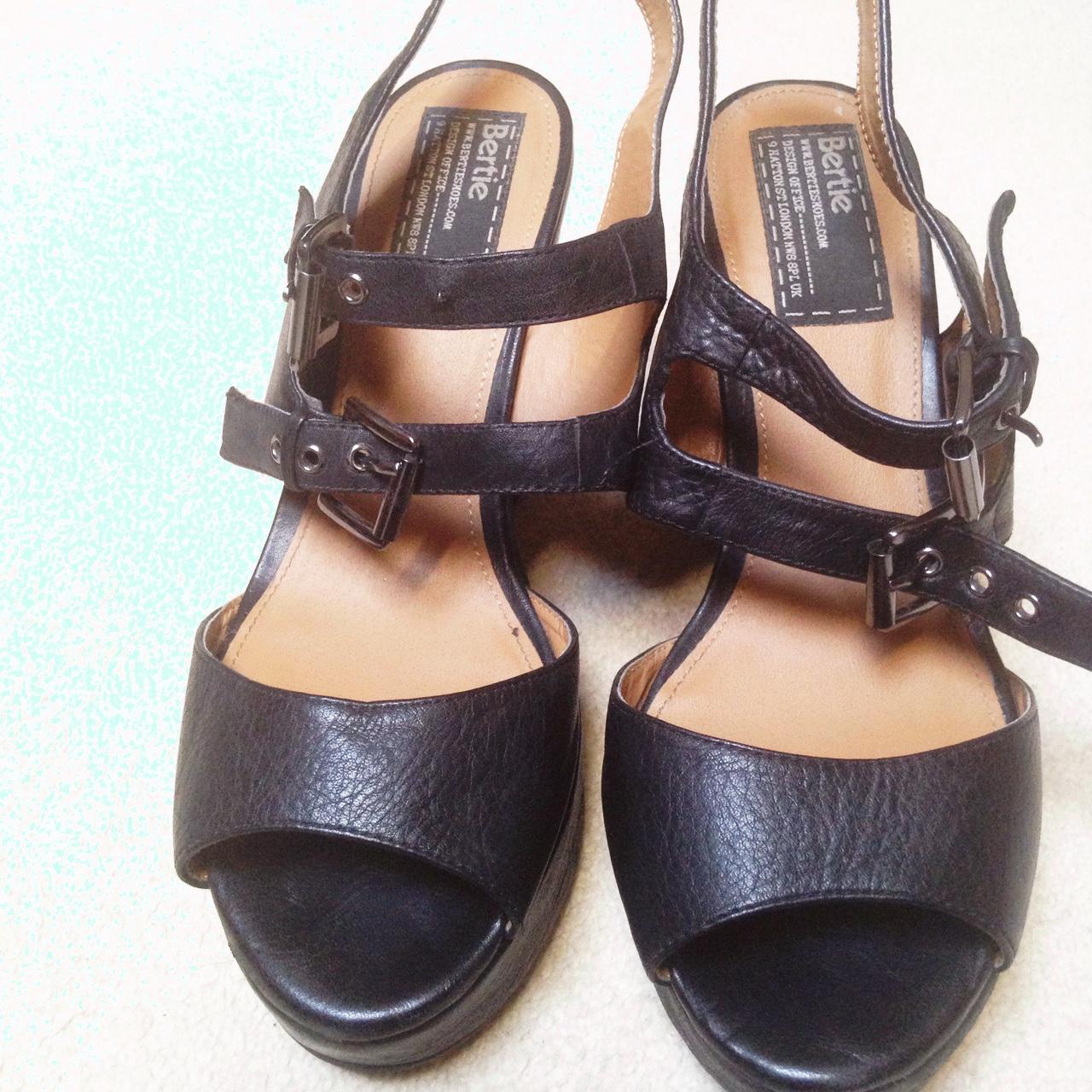 REAL leather black Bertie wedge sandals. Size 8.... - Depop