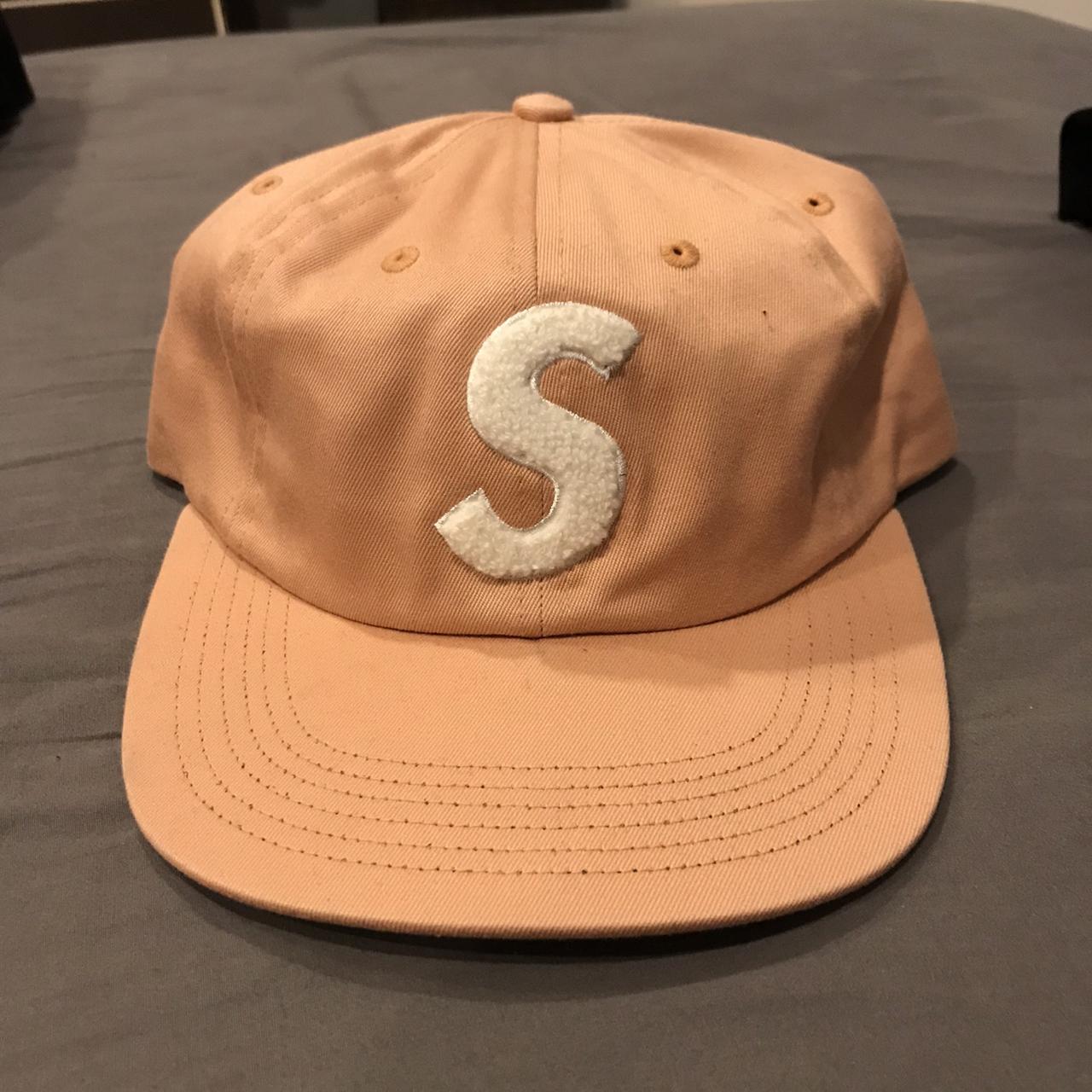 Supreme Chenille S logo 6 panel hat, coral colorway... - Depop