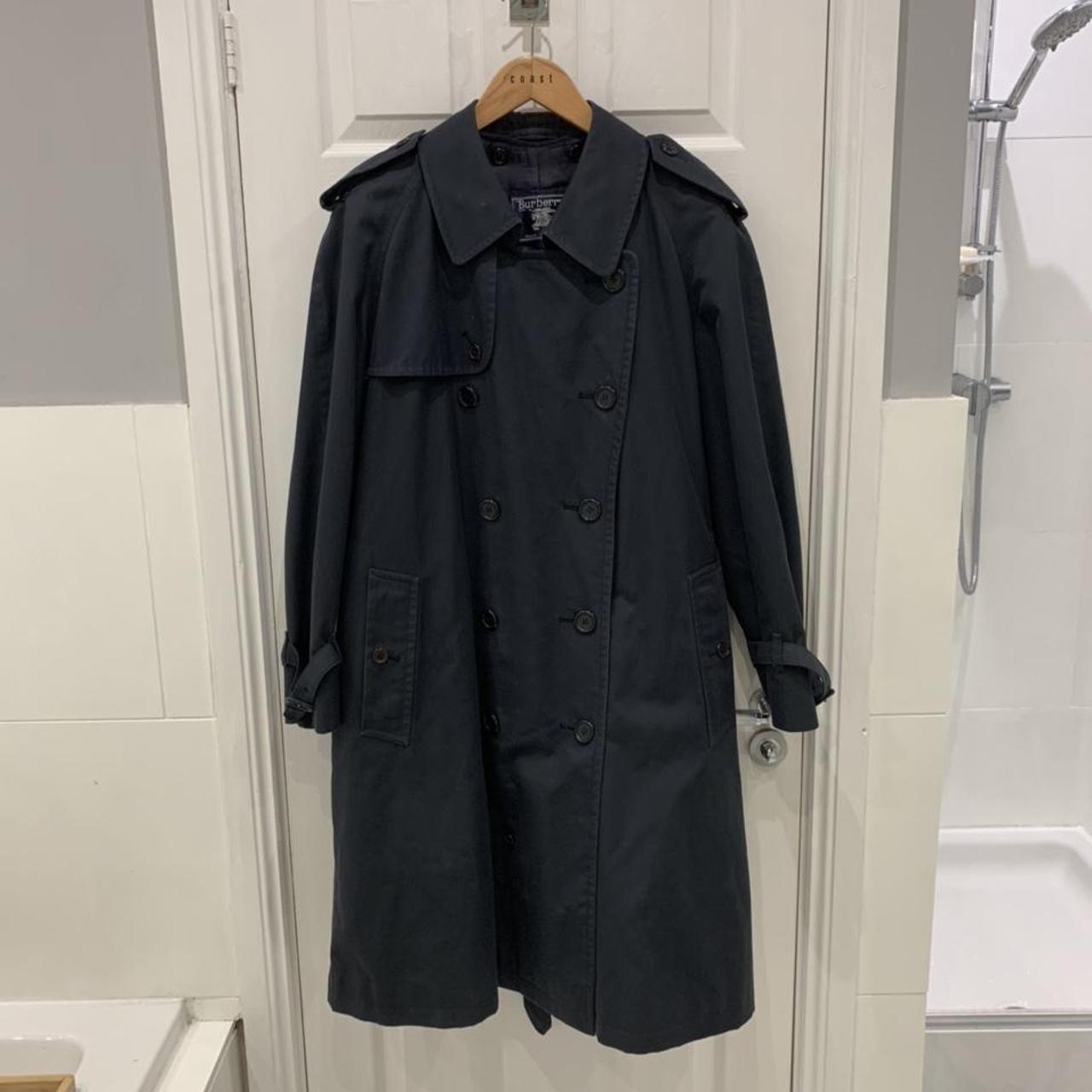 Mens Y2K Burberry navy blue trench coat size 50... - Depop