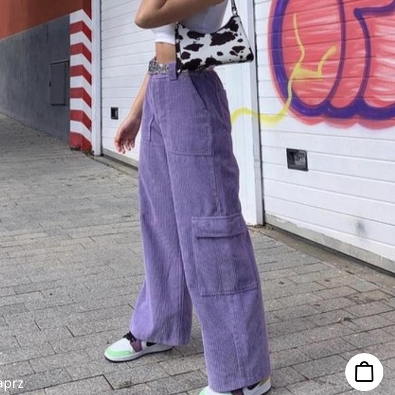 y2k indie purple cargo pants bershka, Women's Fashion, Bottoms, Jeans &  Leggings on Carousell