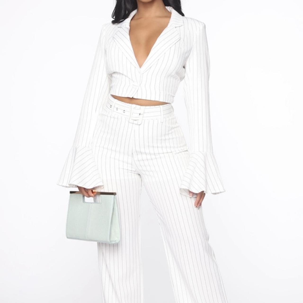 Staying in motion blazer pant set white and black Depop