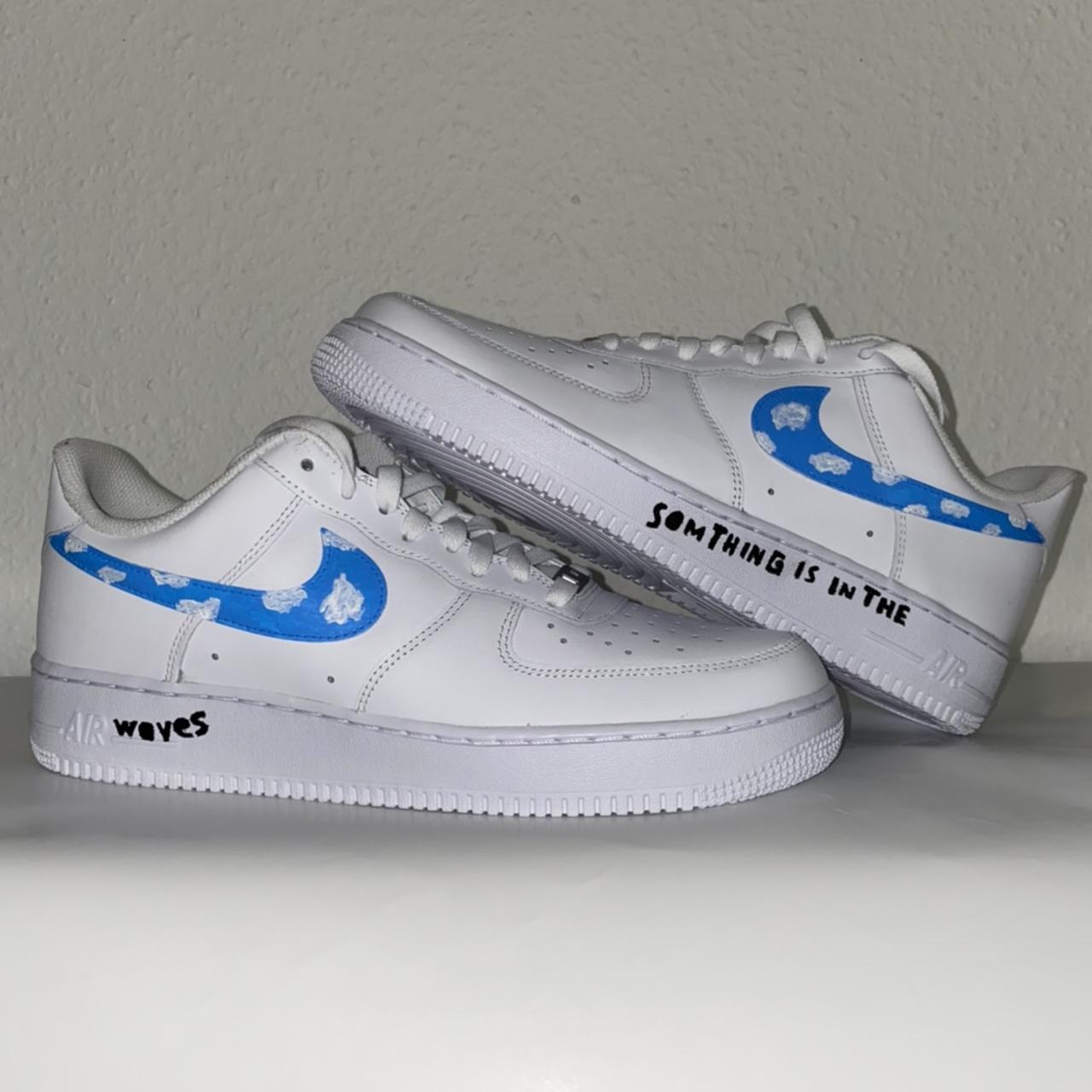 Custom Nike Air Force 1 pastel Blue Louis Vuitton LV - Depop