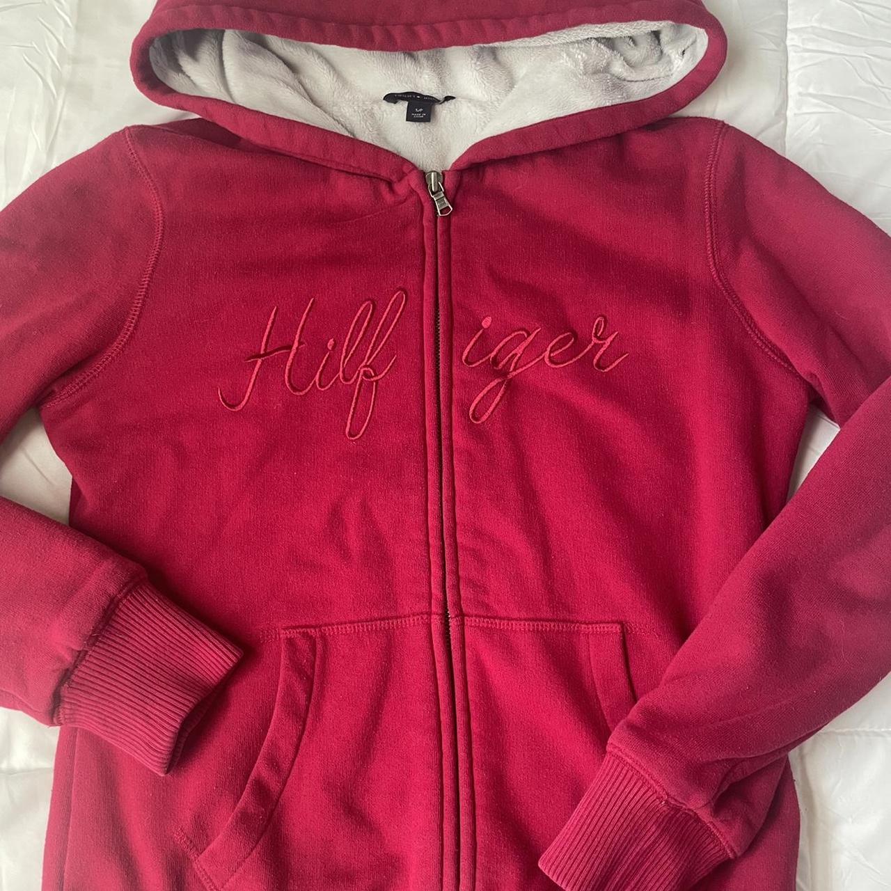 Tommy Hilfiger red zip up hoodie Size small... Depop