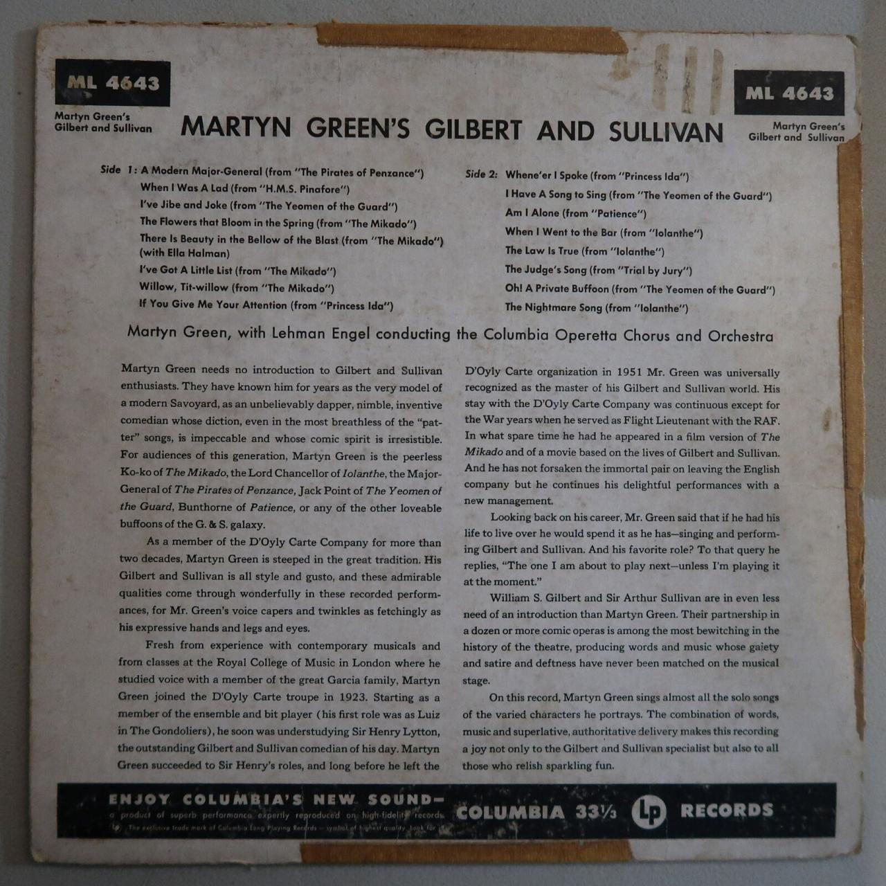 MARTYN GREEN'S VINYL LP COLUMBIA LONG PLAYING... - Depop