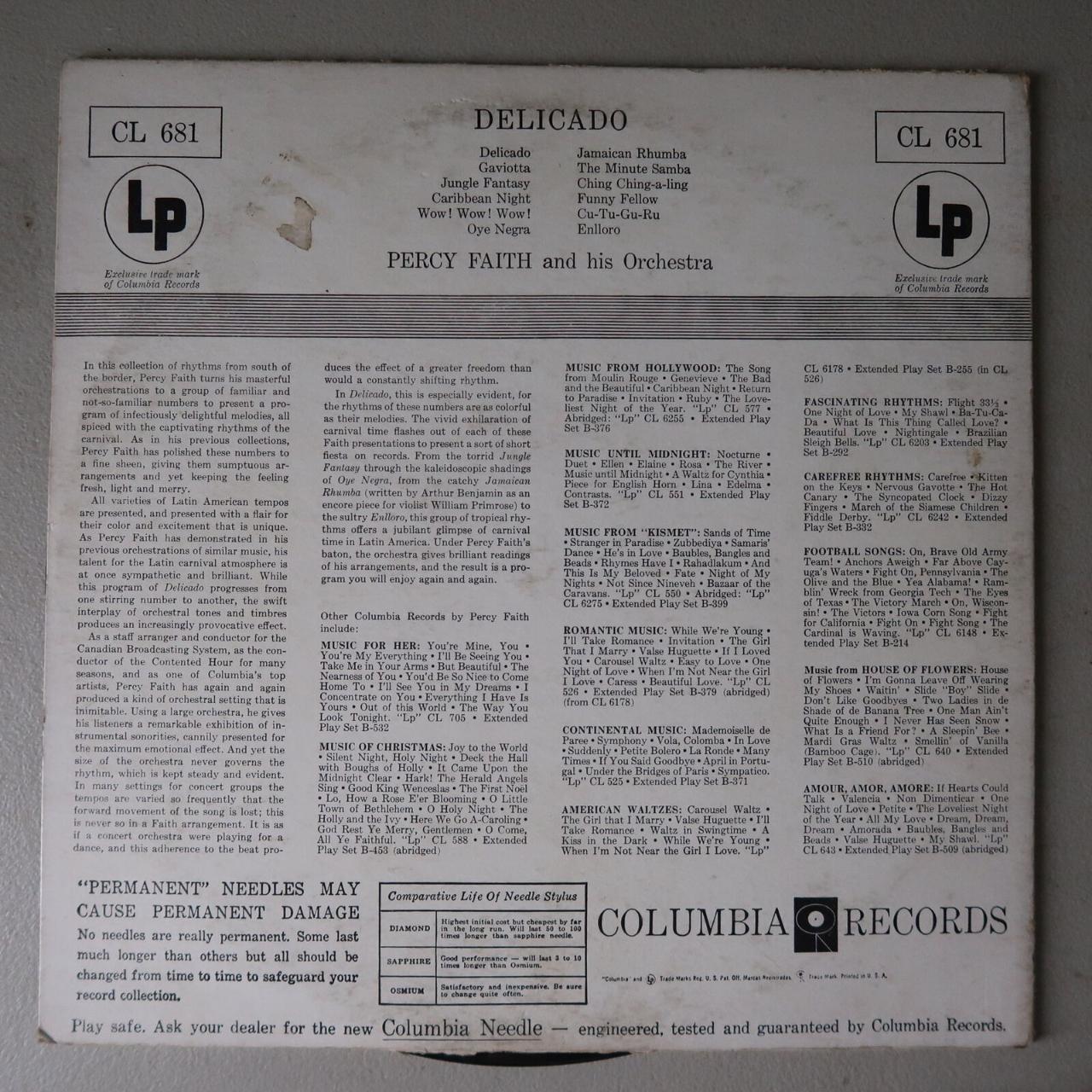PERCY FAITH DELICADO VINYL LP COLUMBIA VG 93 Here... Depop