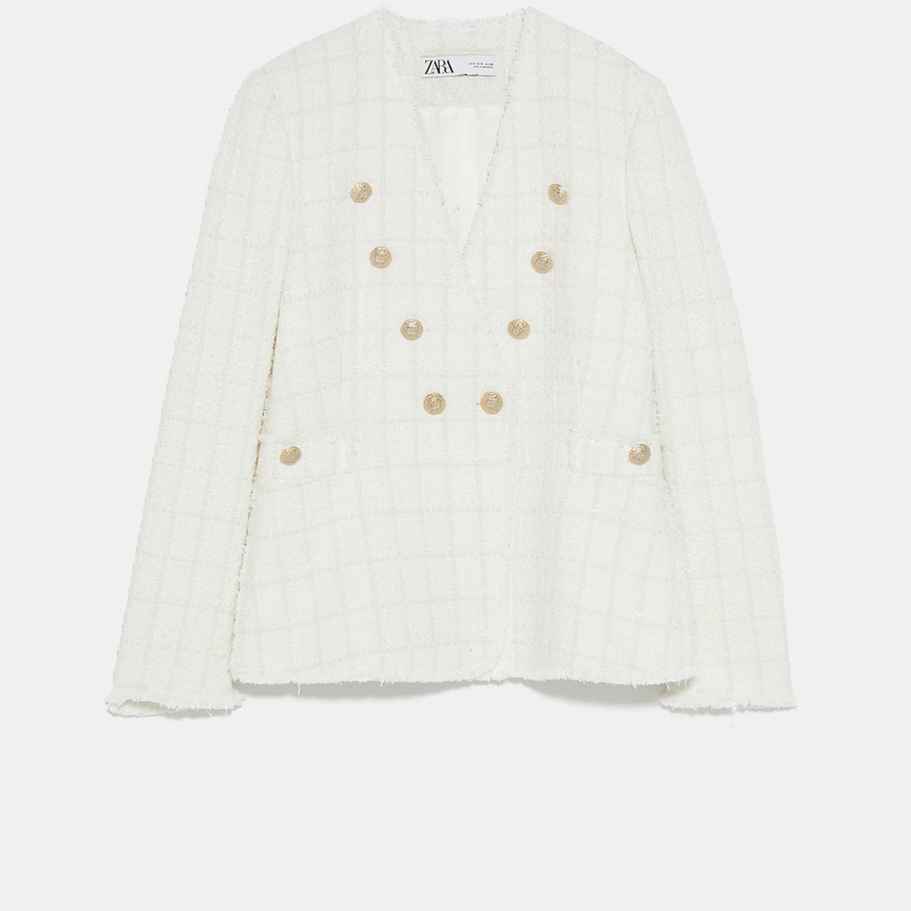 zara tweed blazer white