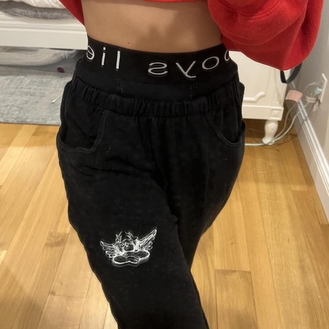 Boys lie black sweatpants with underwear waistband... Depop