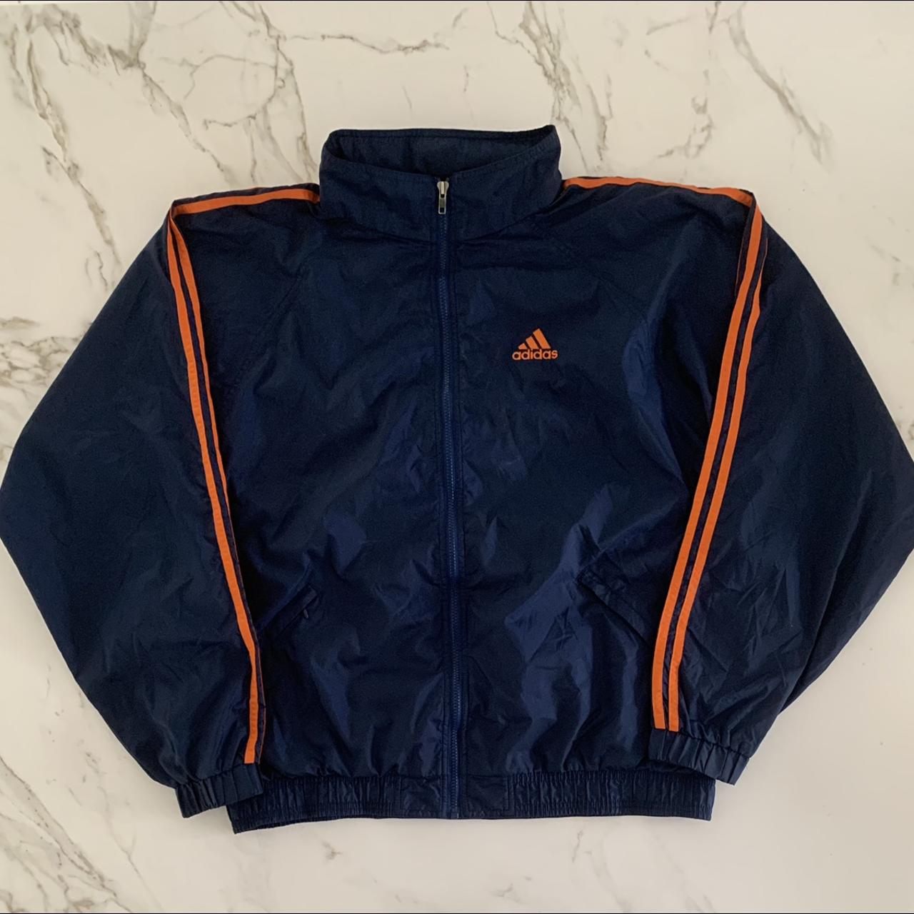 BLUE AND ORANGE VINTAGE ADIDAS WINDBREAKER... - Depop