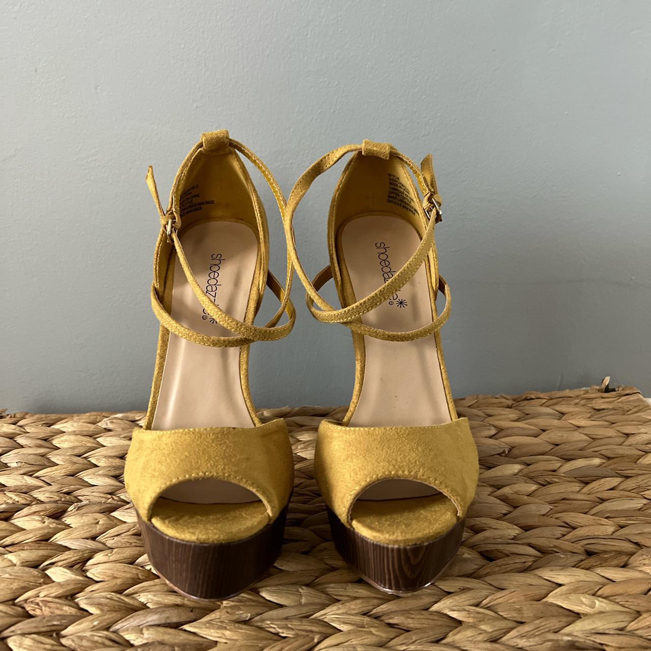 Yellow suede sandal pump from shoedazzle! Never... - Depop