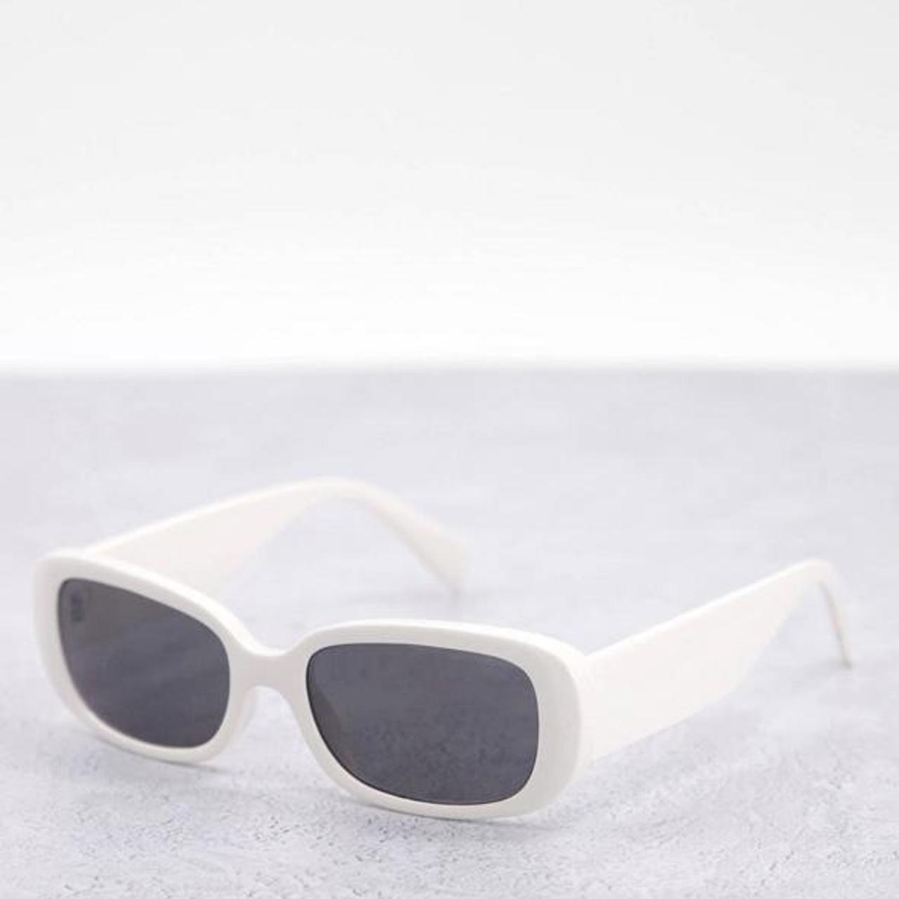 Weekday white run rectangular 00s 90s y2k sunglasses... - Depop